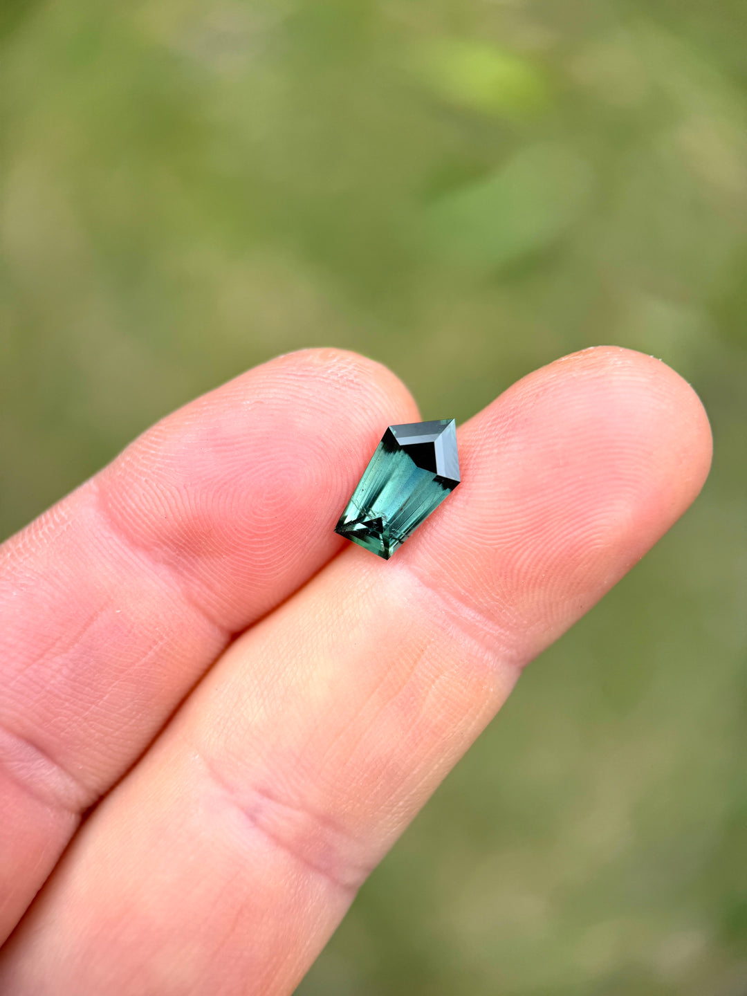 2.85CT Sapphire: Forest Bluish Green Precision Custom Freeform Geometric Step Cut