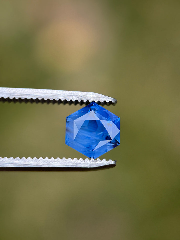3.09CT Sapphire: Opalescent Royal Blue Precision Custom Hexagonal Mix Cut