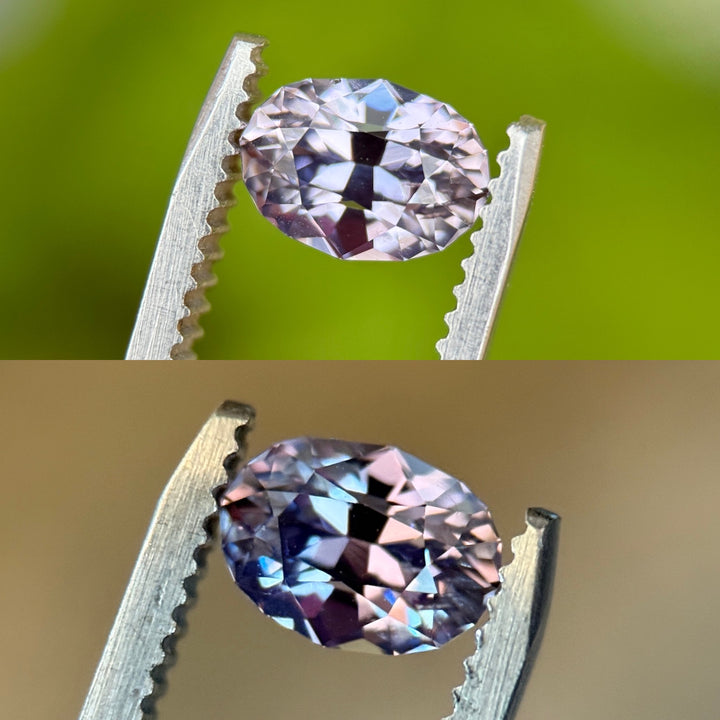 1.61CT Sapphire: Color Change Silvery Lavender Peach to Mauve Purple Precision Custom Oval Brilliant Cut