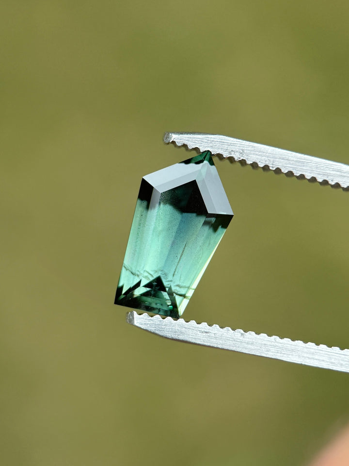 2.85CT Sapphire: Forest Bluish Green Precision Custom Freeform Geometric Step Cut