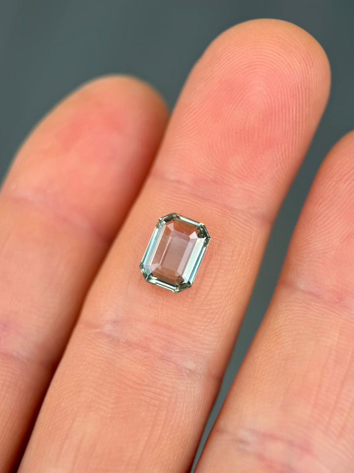 2.64CT Sapphire: Earthy Teal Green Antique Style Emerald Portrait Cut