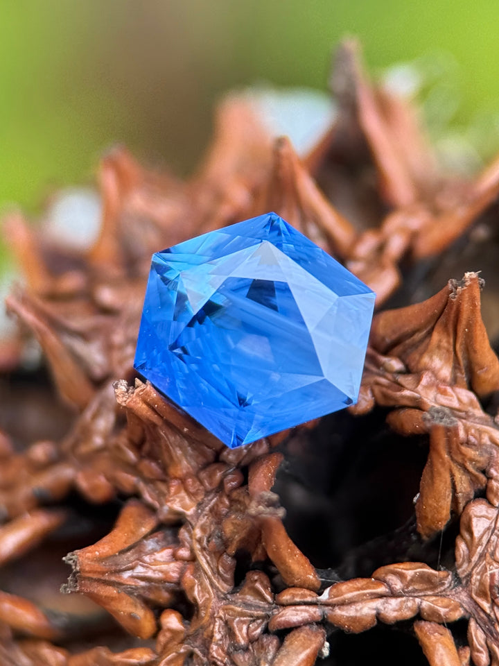 3.09CT Sapphire: Opalescent Royal Blue Precision Custom Hexagonal Mix Cut