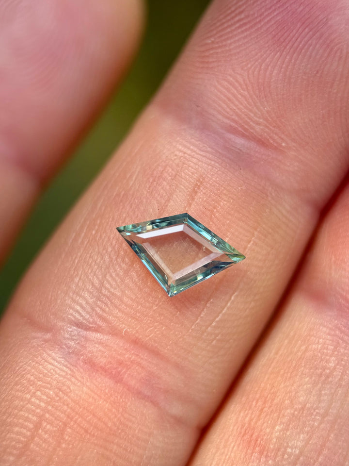 1.23CT Sapphire: Seafoam Sky Teal Geometric Kite Step Portrait Cut