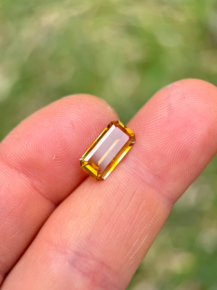 2.93CT Sapphire: Orange Yellow Colorless Banded Parti Low Profile Elongated Emerald Cut