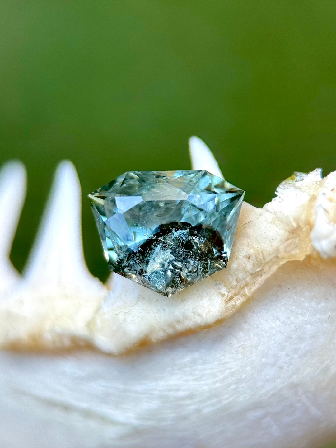 1.69CT Sapphire: Icy Green Blue Grey Parti Custom Shield Cut