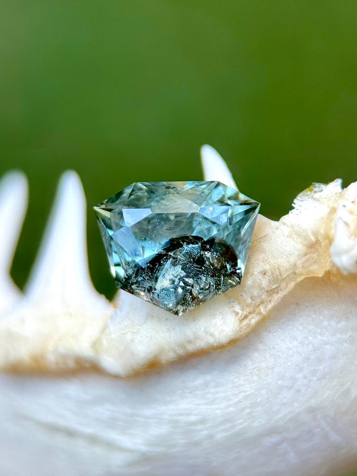 1.69CT Sapphire: Icy Green Blue Grey Parti Custom Shield Cut