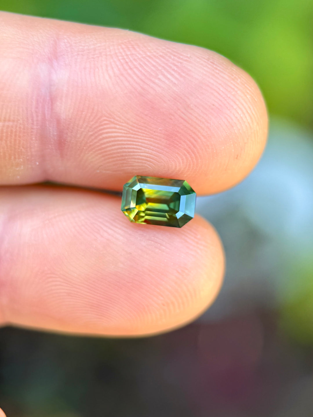 2.03CT Sapphire: Golden Yellow Green Parti Precision Emerald Cut
