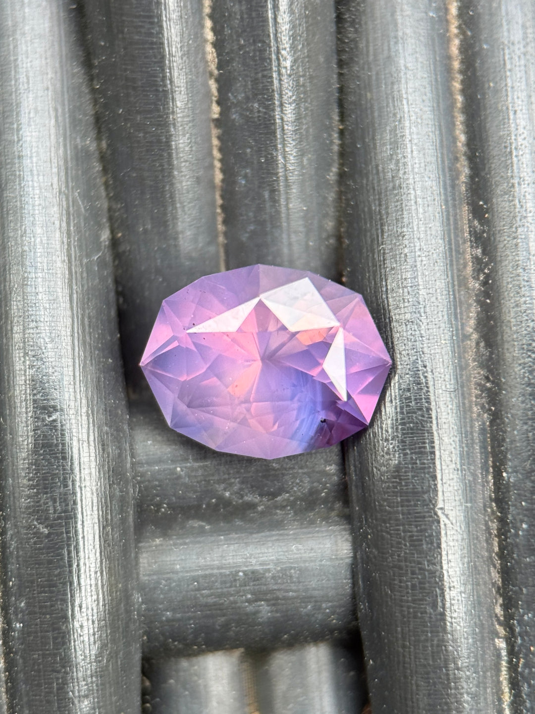 1.49CT Sapphire: Peach Pink Violet Purple Parti Precision Geo Oval Brilliant Cut