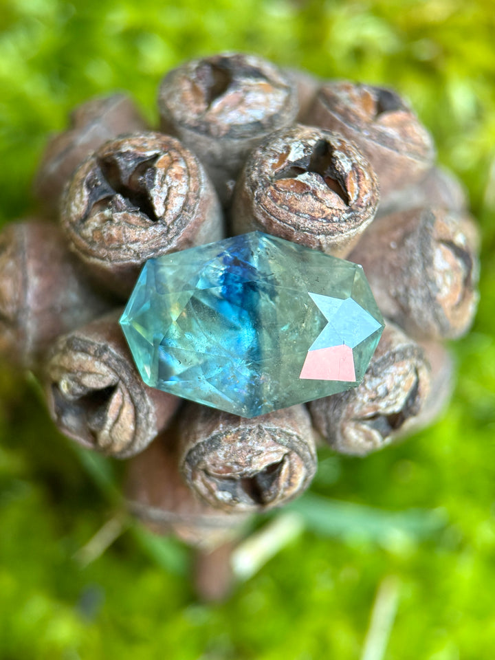 8.00CT Sapphire: Earthy Blue Green Parti Custom Octagonal Brilliant Cut