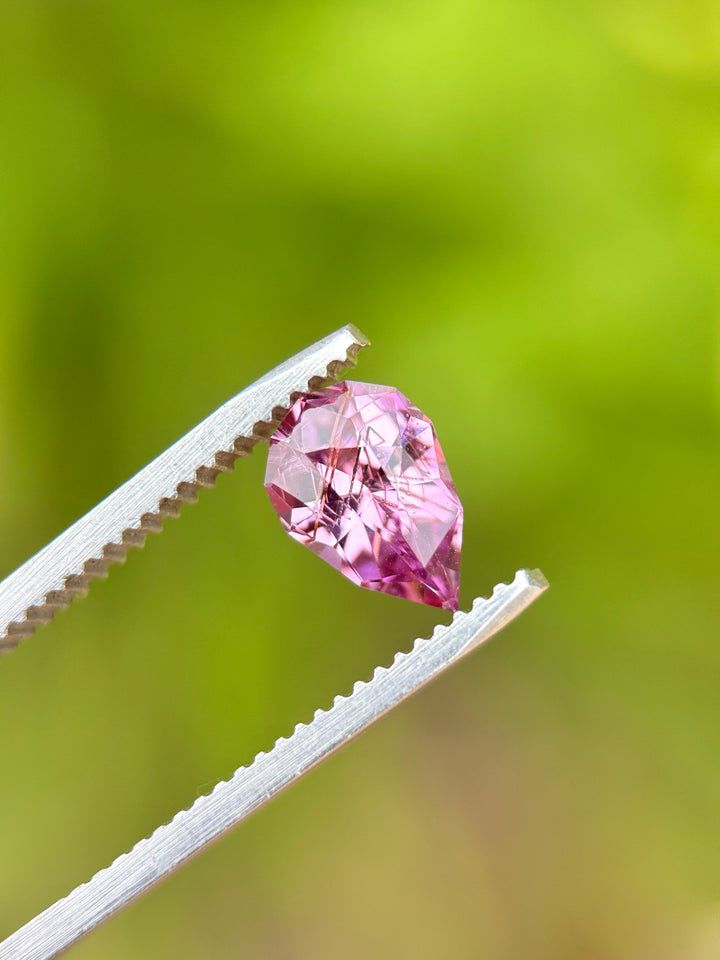 1.62CT Sapphire: Rutilated Rose Pink Precision Custom Geo Pear Mix Cut