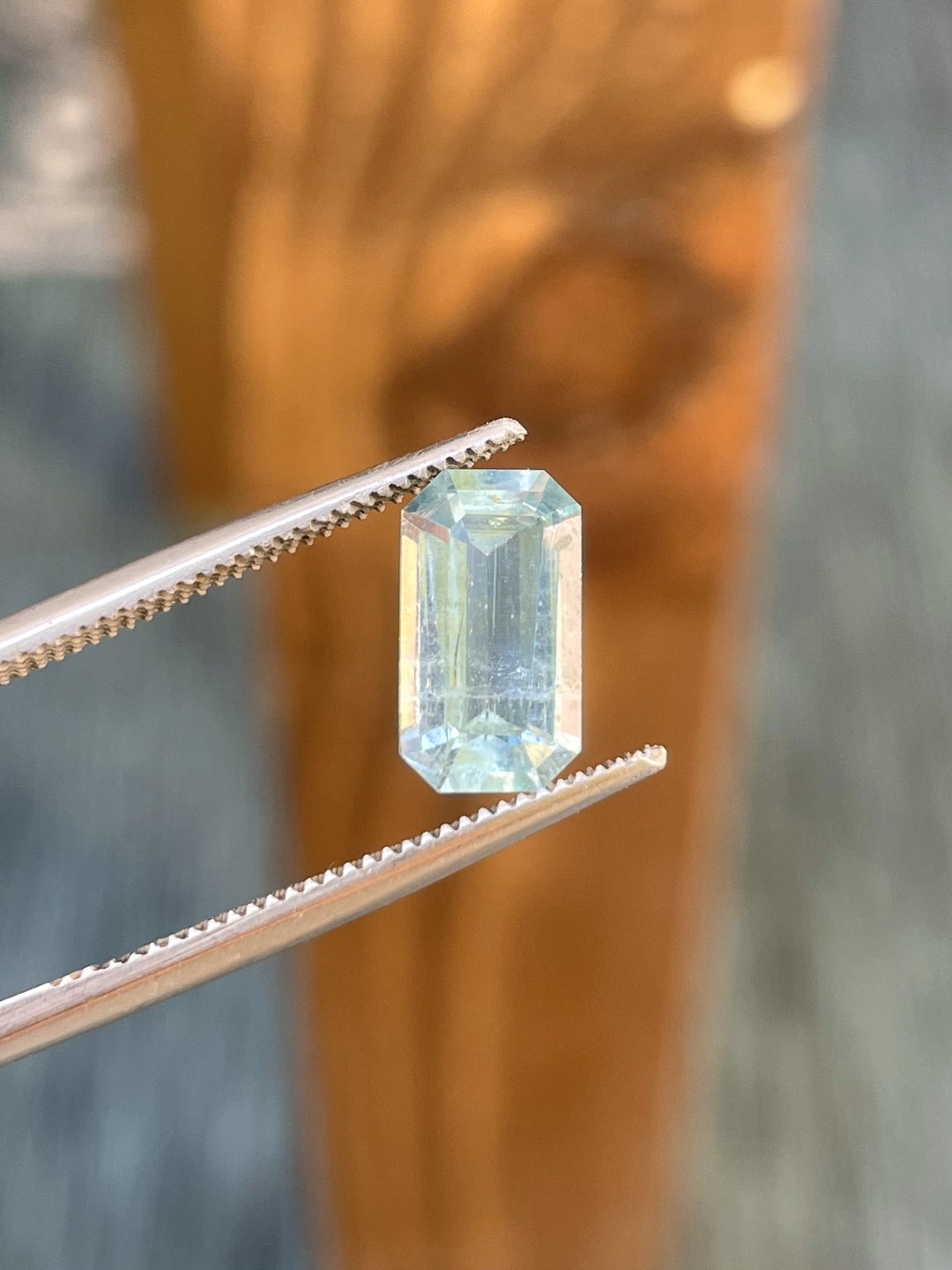 Aquamarine Gemstone in Tweezers - 1.72 Carats, Emerald Cut
