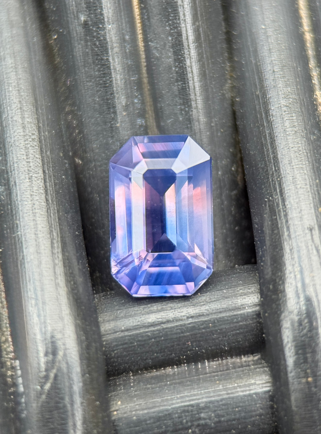 1.23CT Sapphire: Peach Pink Violet Purple Parti Precision Emerald Cut
