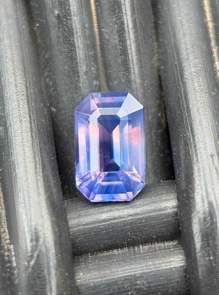 1.23CT Sapphire: Peach Pink Violet Purple Parti Precision Emerald Cut