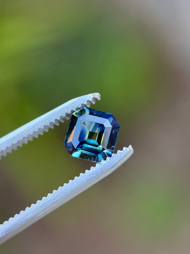 2.05CT Sapphire: Parti Yellow Teal Blue Green Precision Custom Antique Squared Emerald Cut