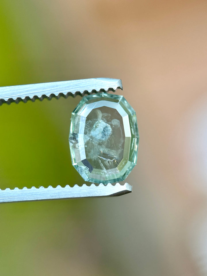 1.84CT Sapphire: Seafoam Green Geometric Oval Portrait Cut