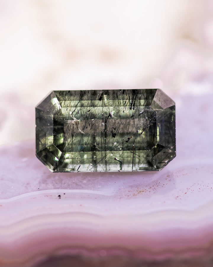 3.32CT Peridot: Green Black Cushion Mix Cut