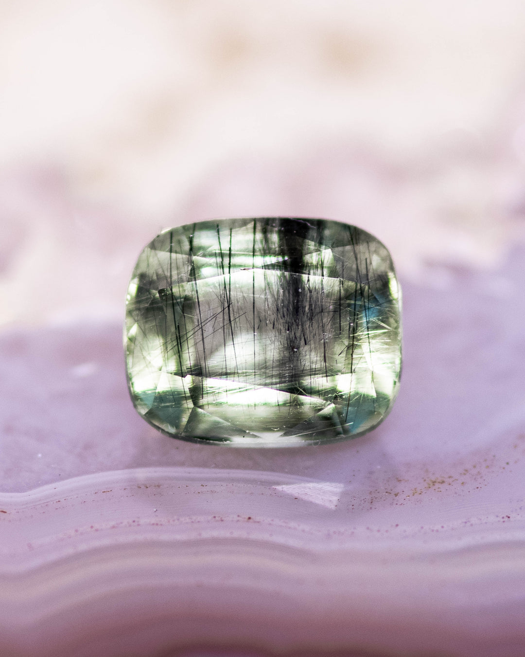 1.45CT Peridot: Green Black Cushion Mix Cut