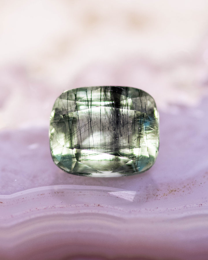 1.45CT Peridot: Green Black Cushion Mix Cut
