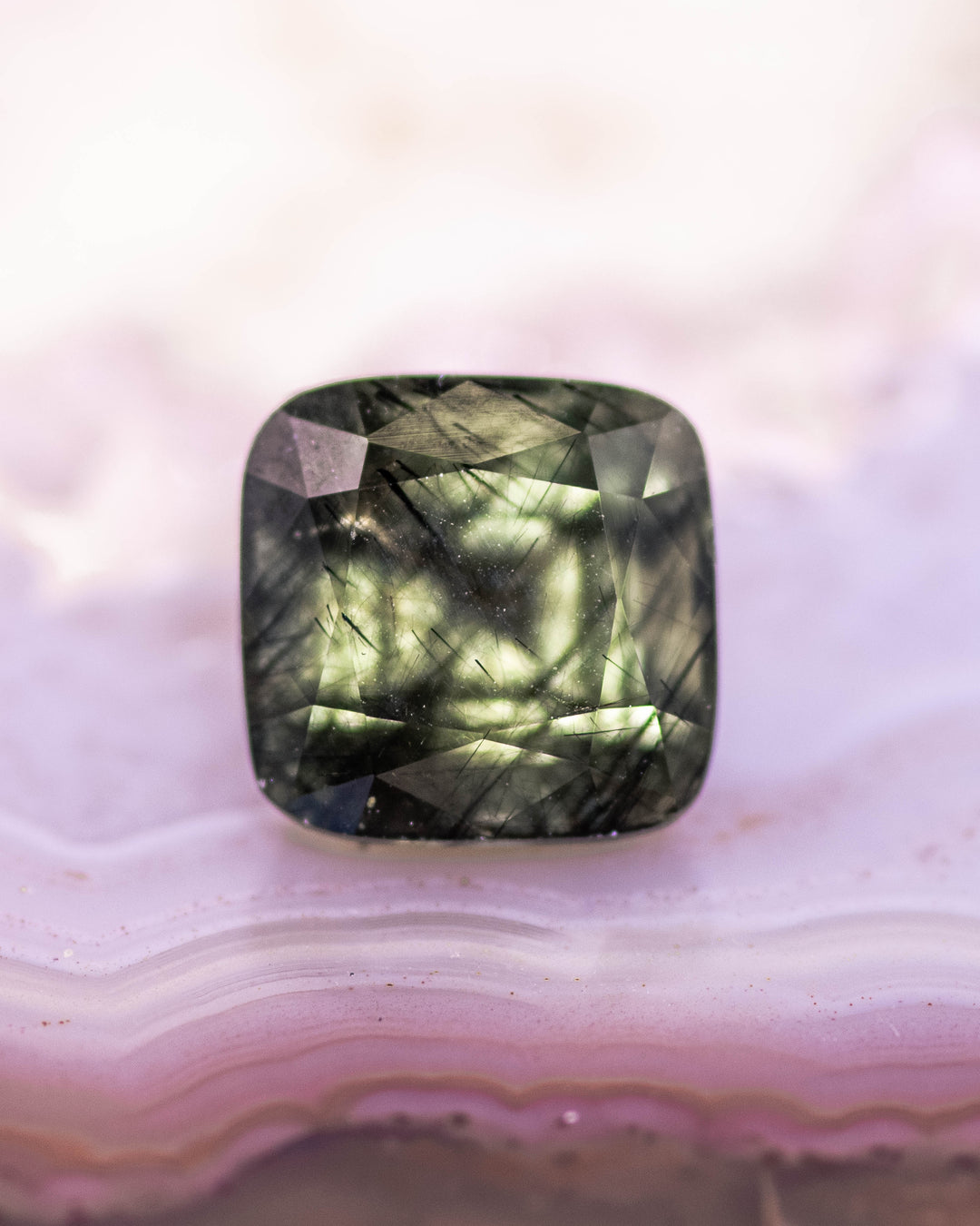2.83CT Peridot: Green Black Cushion Mix Cut