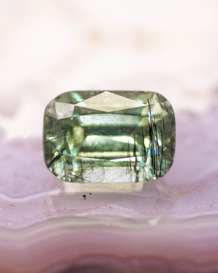 2.45CT Peridot: Green Black Cushion Mix Cut