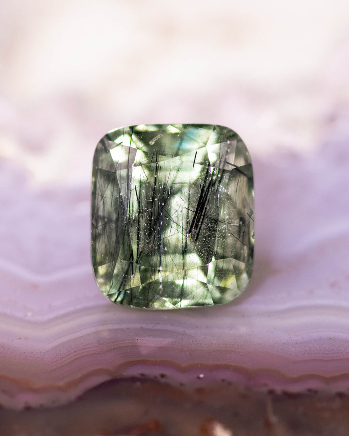 3.09CT Peridot: Green Black Cushion Mix Cut