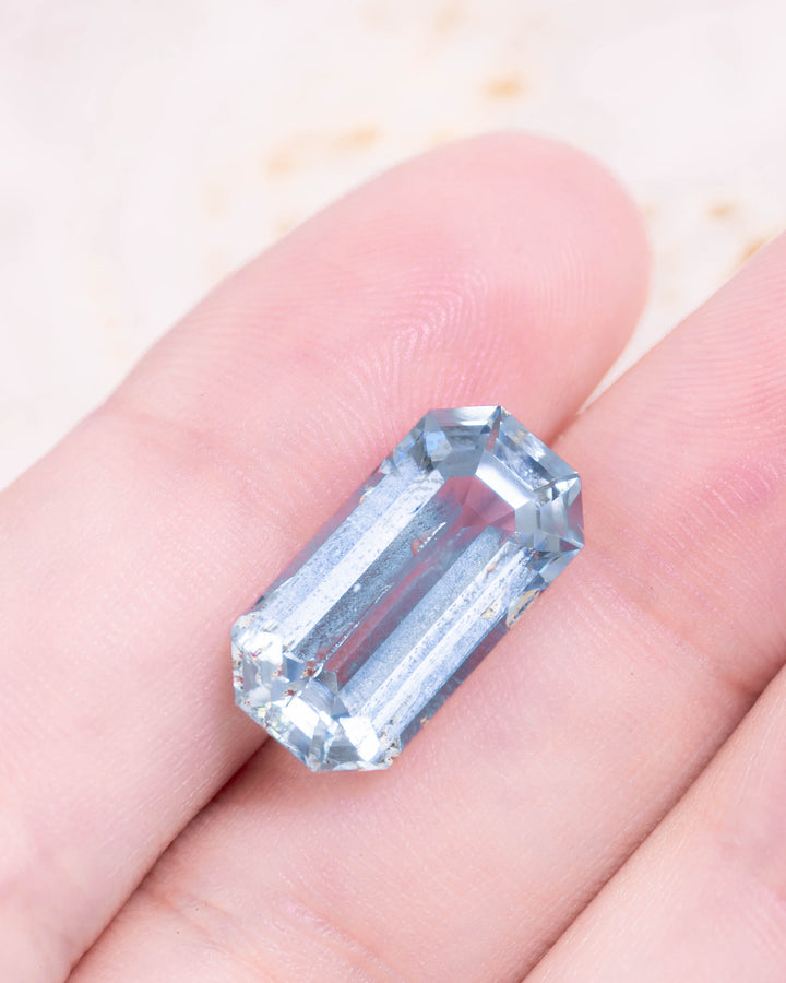 7.61CT Aquamarine: Green Seafoam Blue Emerald Cut