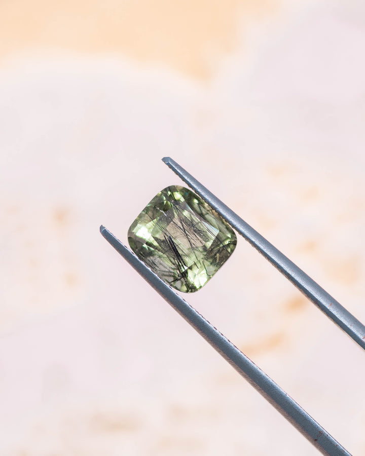 3.09CT Peridot: Green Black Cushion Mix Cut