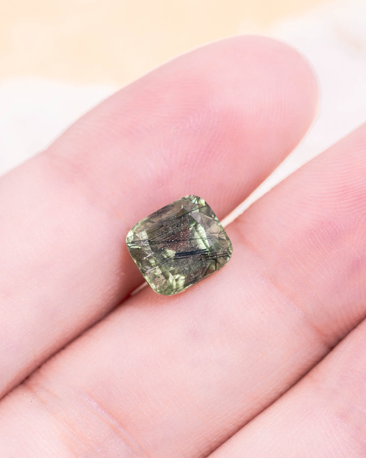 3.09CT Peridot: Green Black Cushion Mix Cut