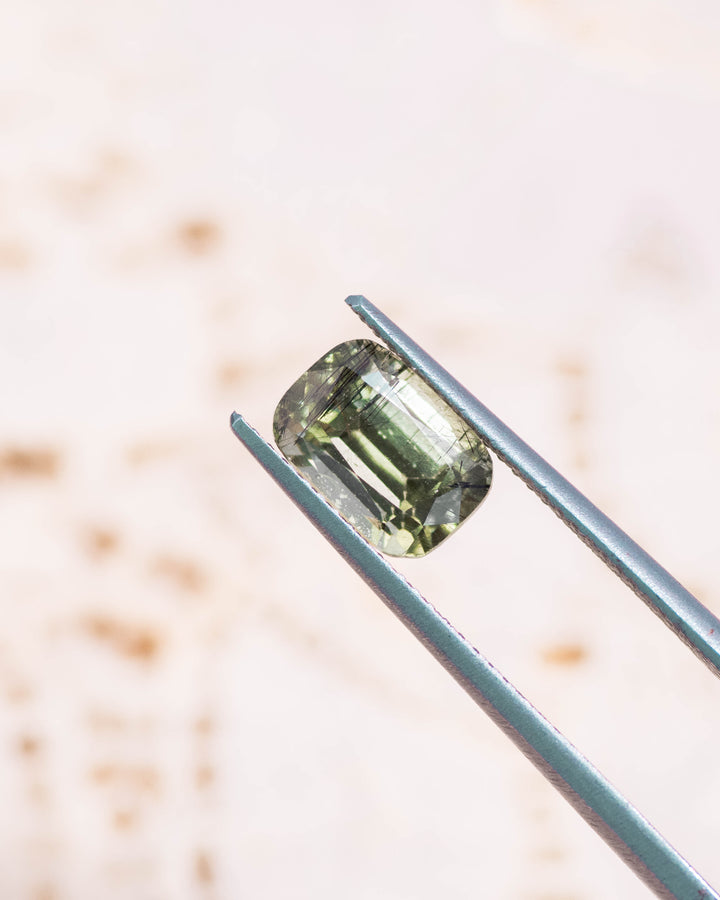 2.45CT Peridot: Green Black Cushion Mix Cut