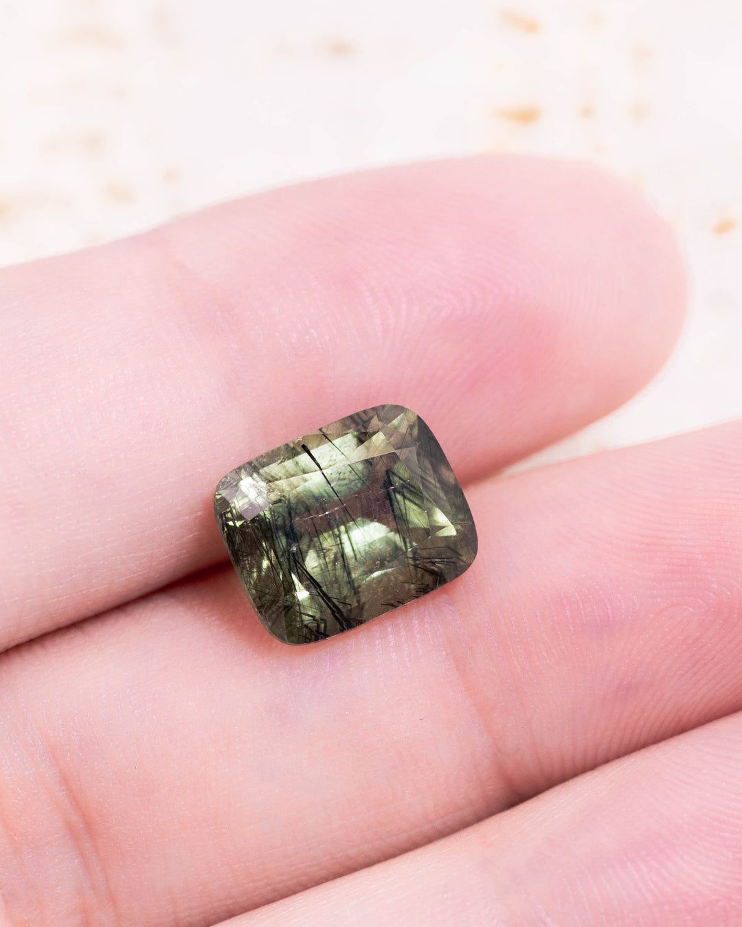 4.76CT Peridot: Green Black Cushion Mix Cut