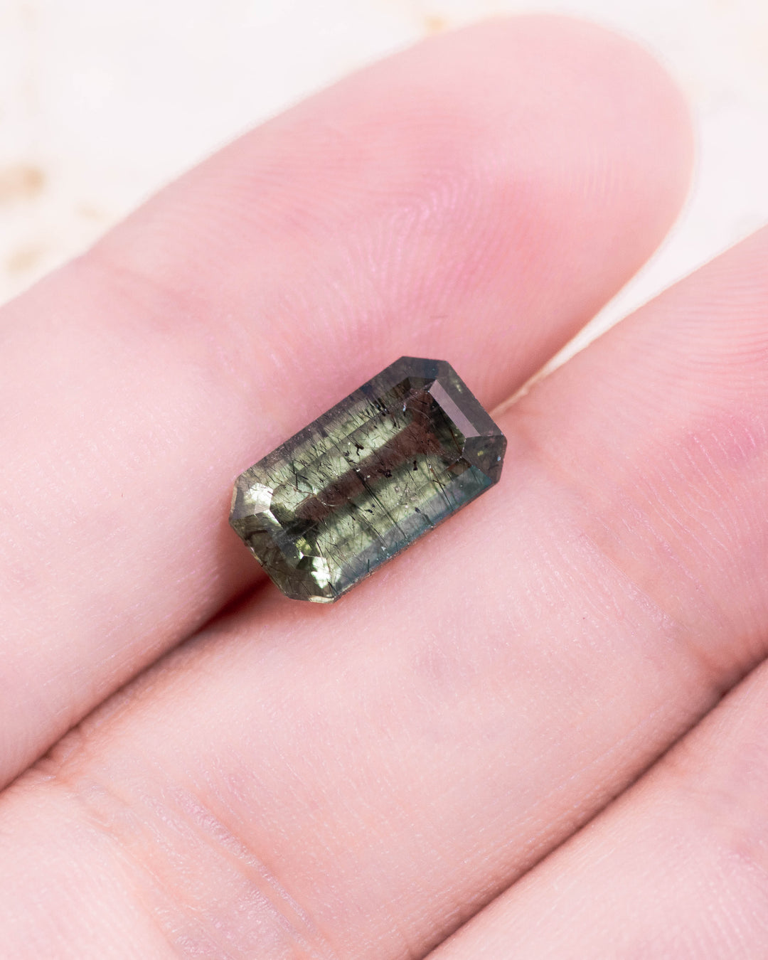 3.32CT Peridot: Green Black Cushion Mix Cut