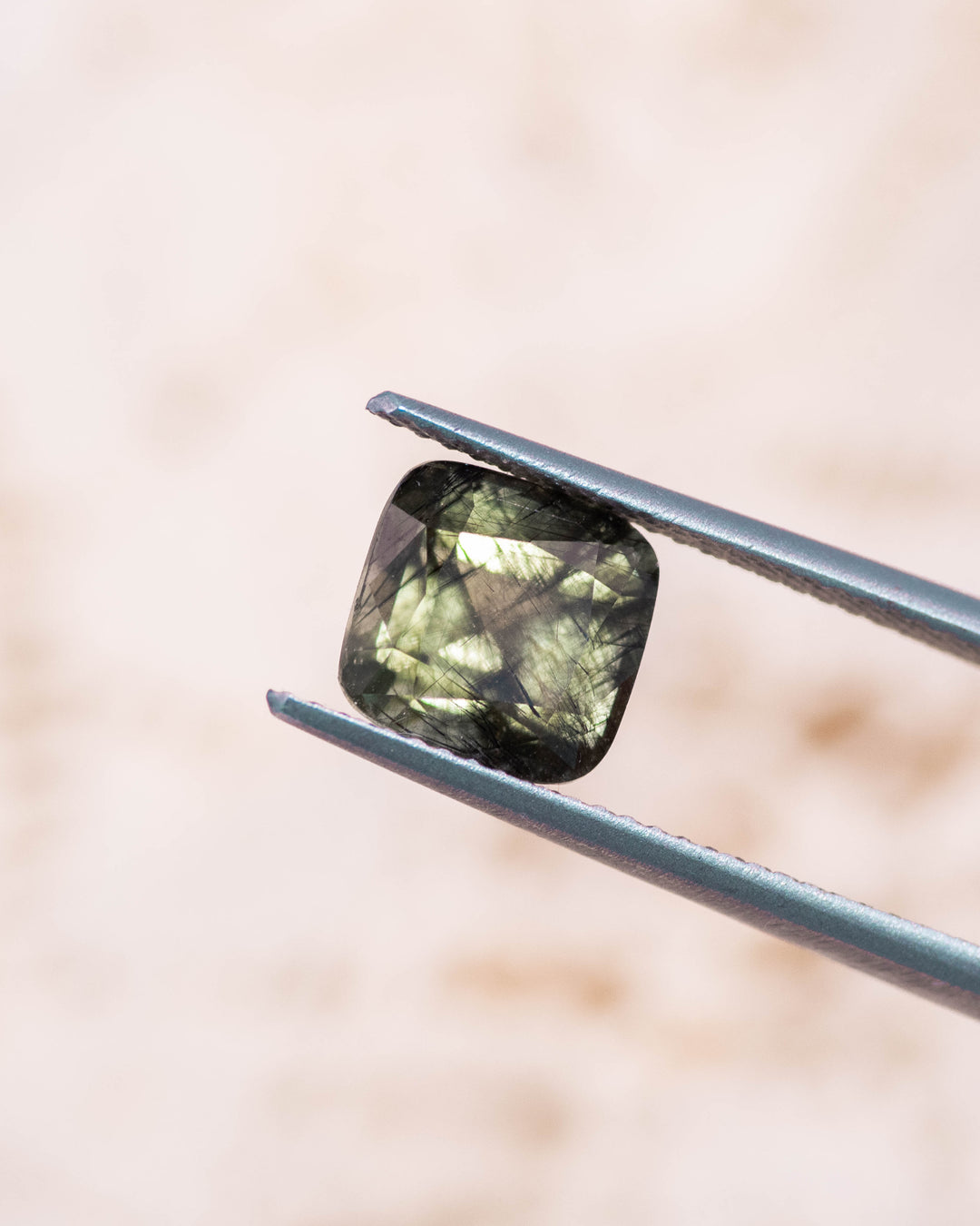 2.83CT Peridot: Green Black Cushion Mix Cut