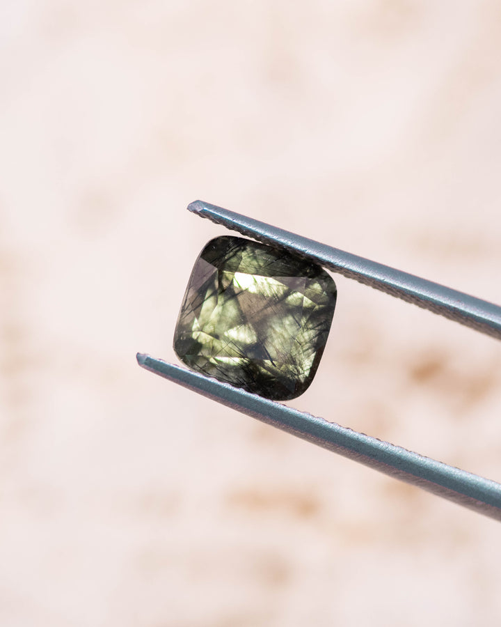 2.83CT Peridot: Green Black Cushion Mix Cut
