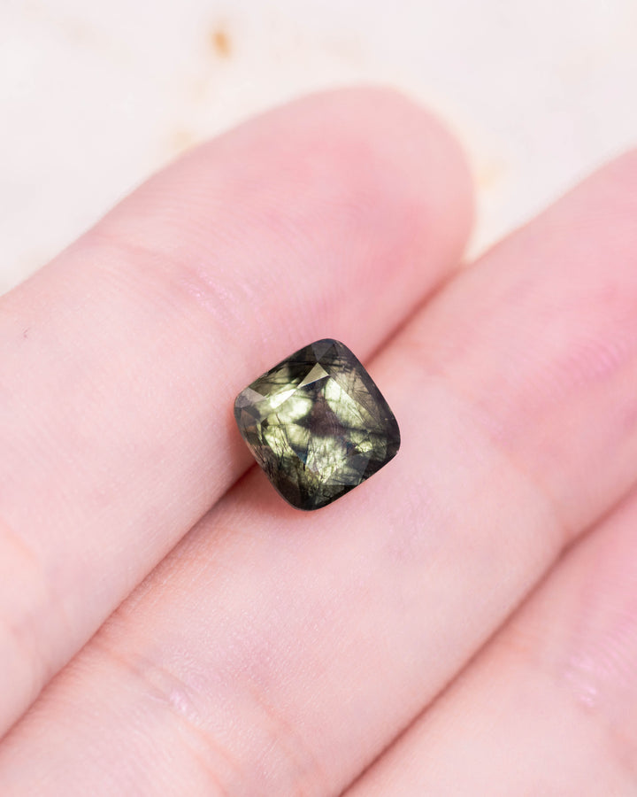 2.83CT Peridot: Green Black Cushion Mix Cut