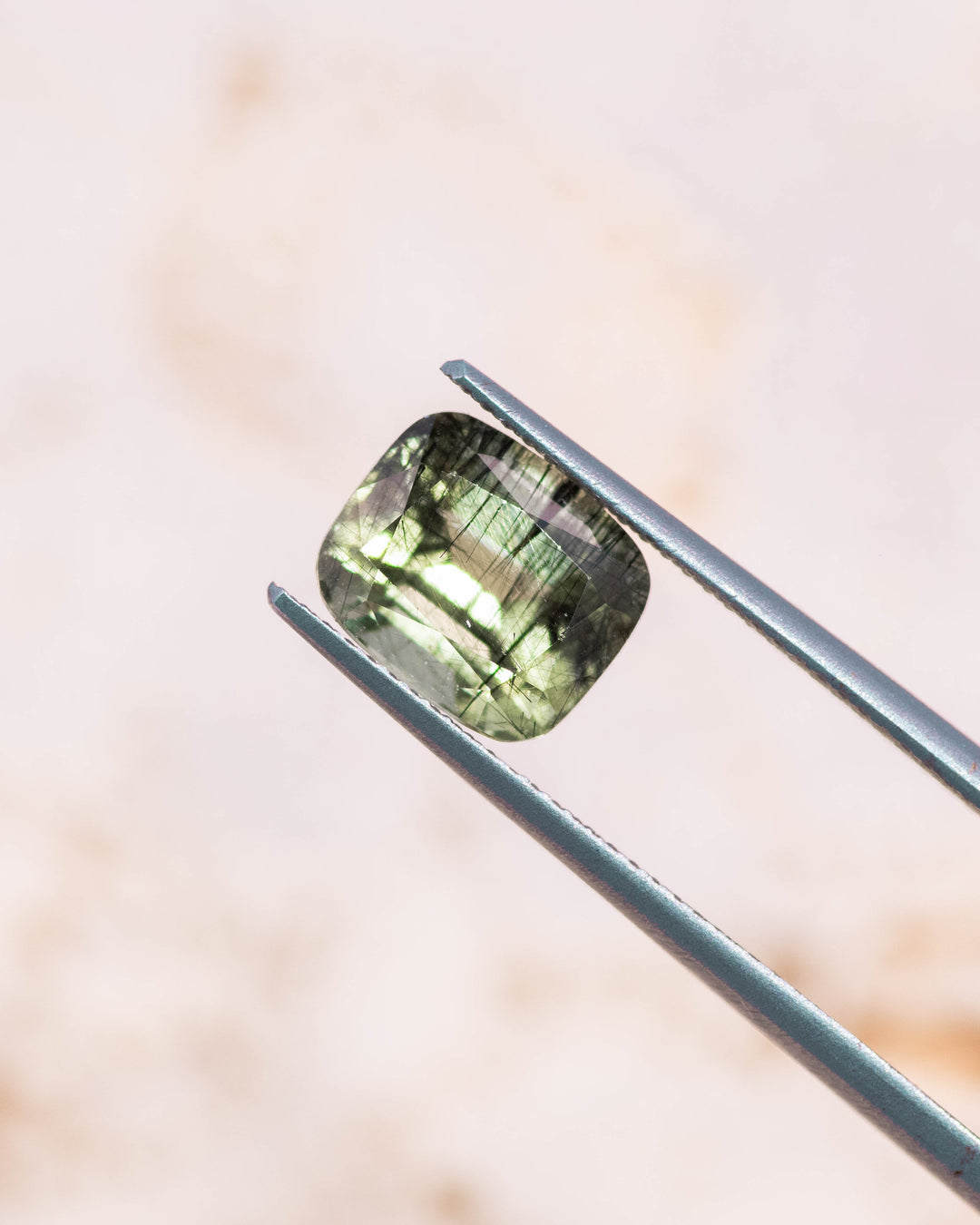 3.39CT Peridot: Green Black Cushion Mix Cut