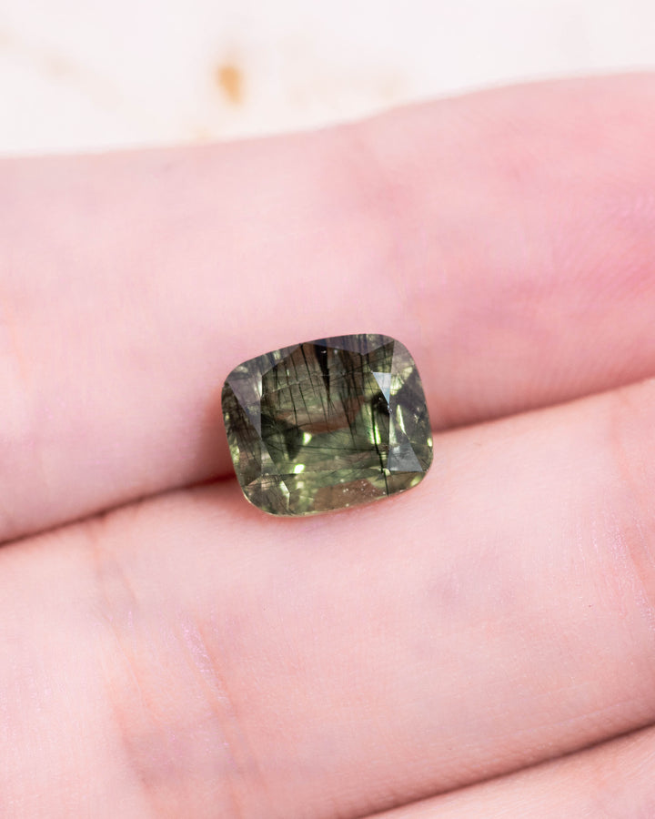 3.39CT Peridot: Green Black Cushion Mix Cut