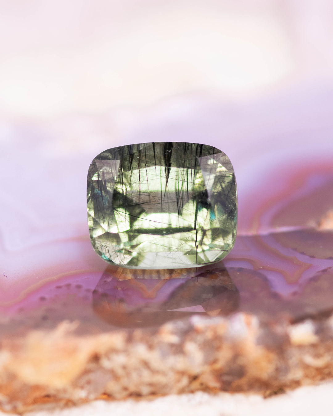 3.39CT Peridot: Green Black Cushion Mix Cut
