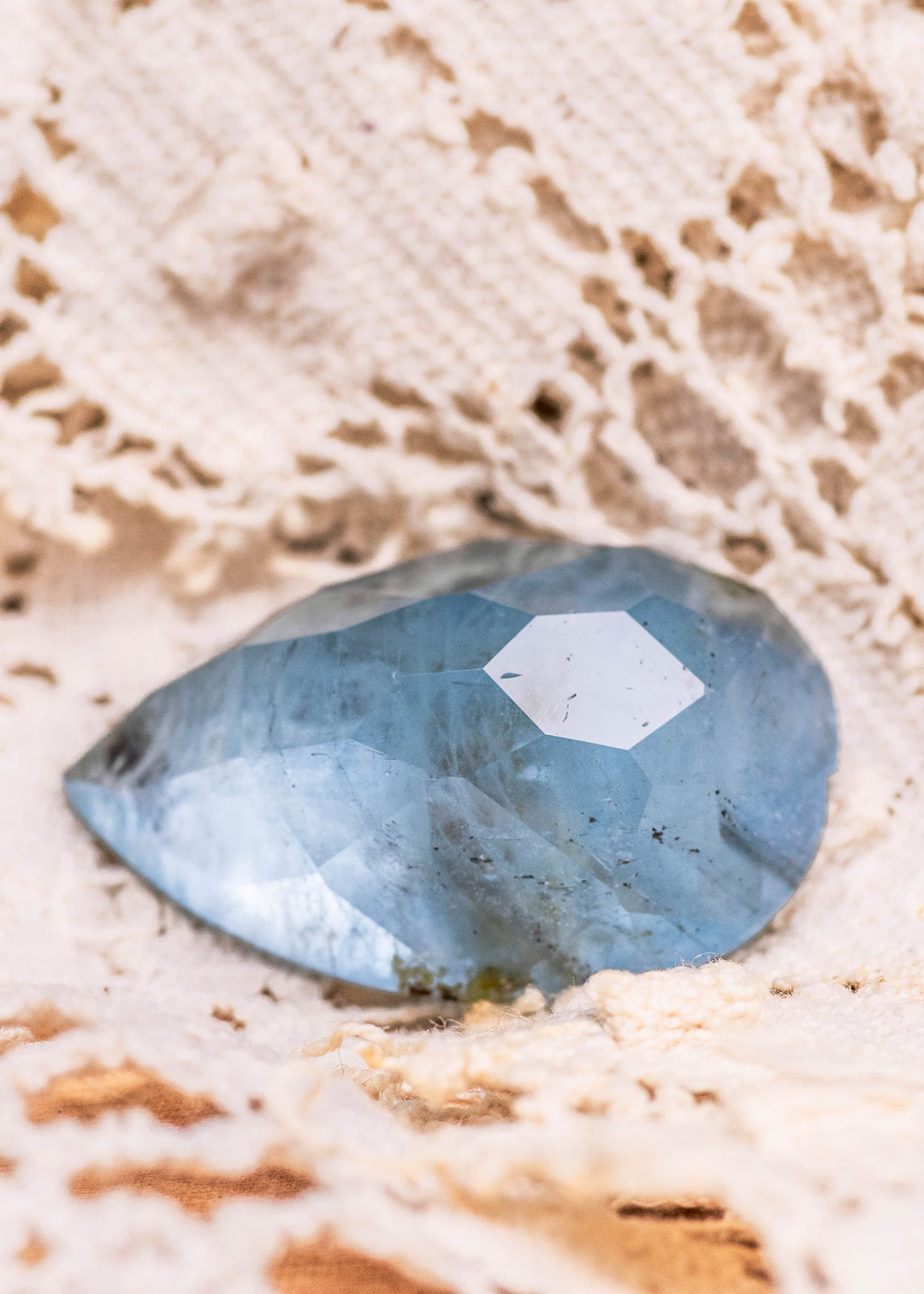 21.10CT Aquamarine: Medium Blue Green Pear Rose Cut