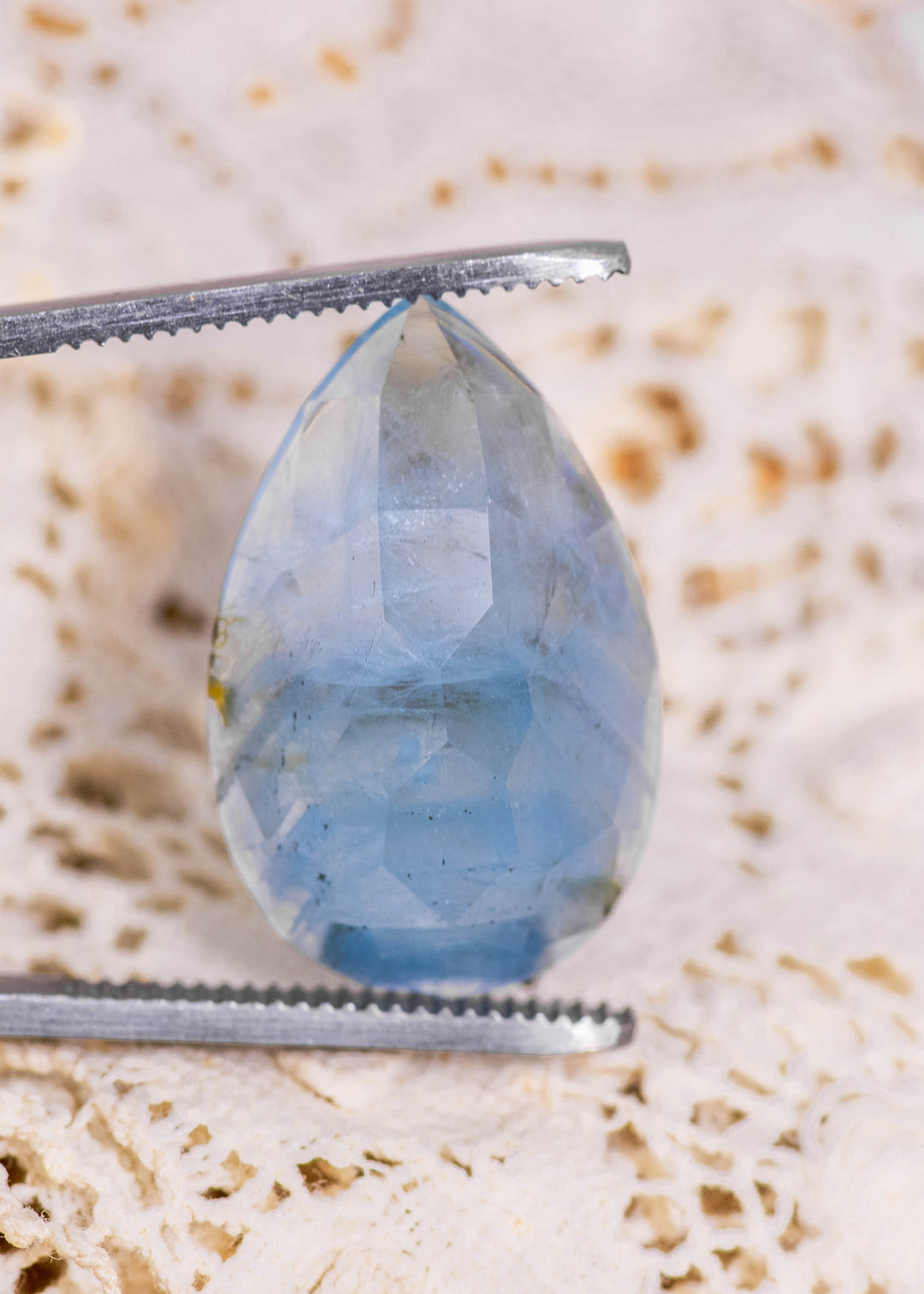 21.10CT Aquamarine: Medium Blue Green Pear Rose Cut