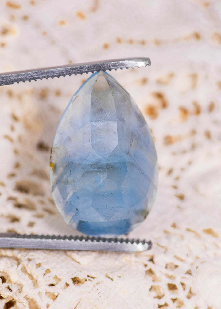 21.10CT Aquamarine: Medium Blue Green Pear Rose Cut