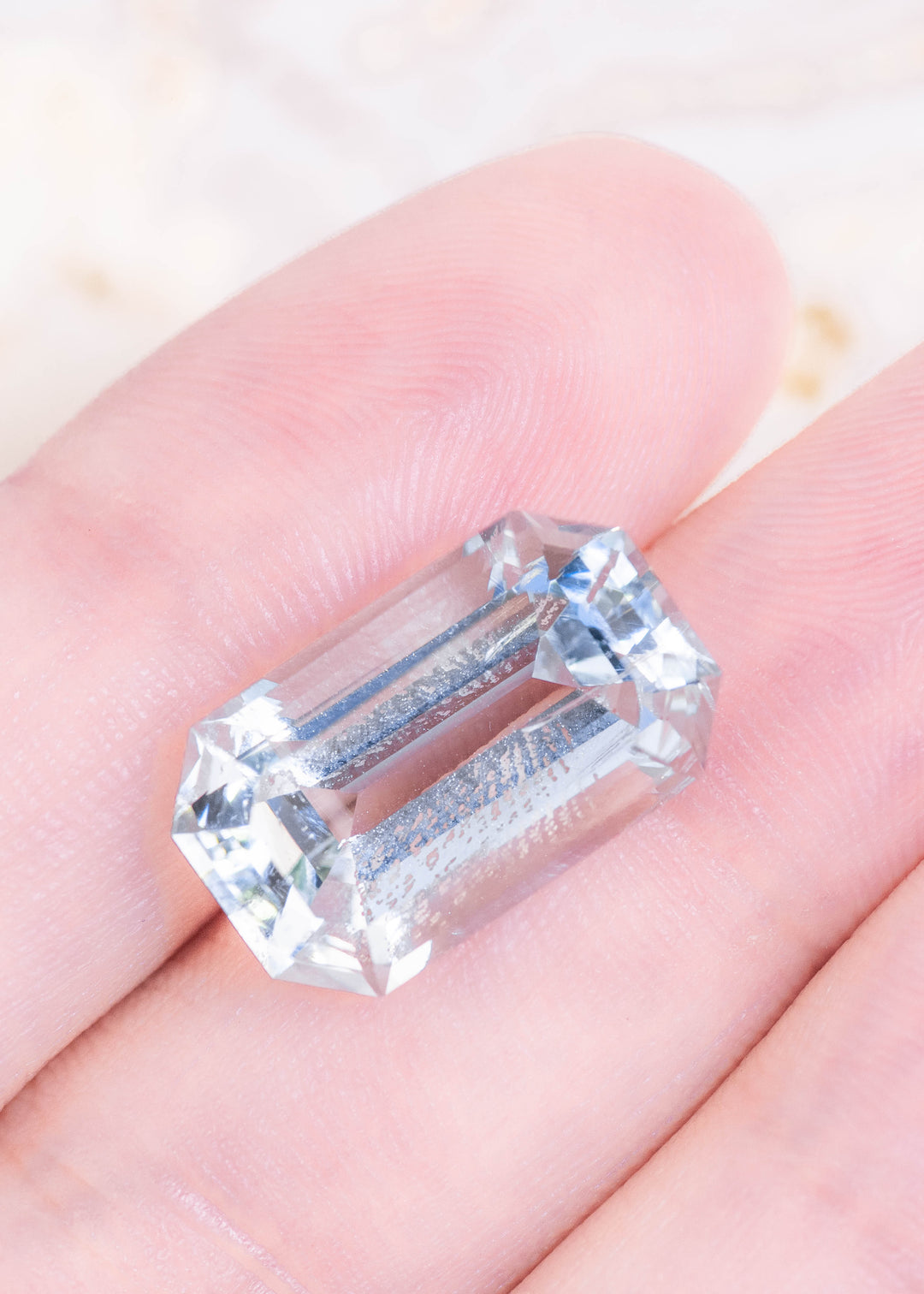 11.30CT Aquamarine: Mint Blue Green Elongated Emerald Cut