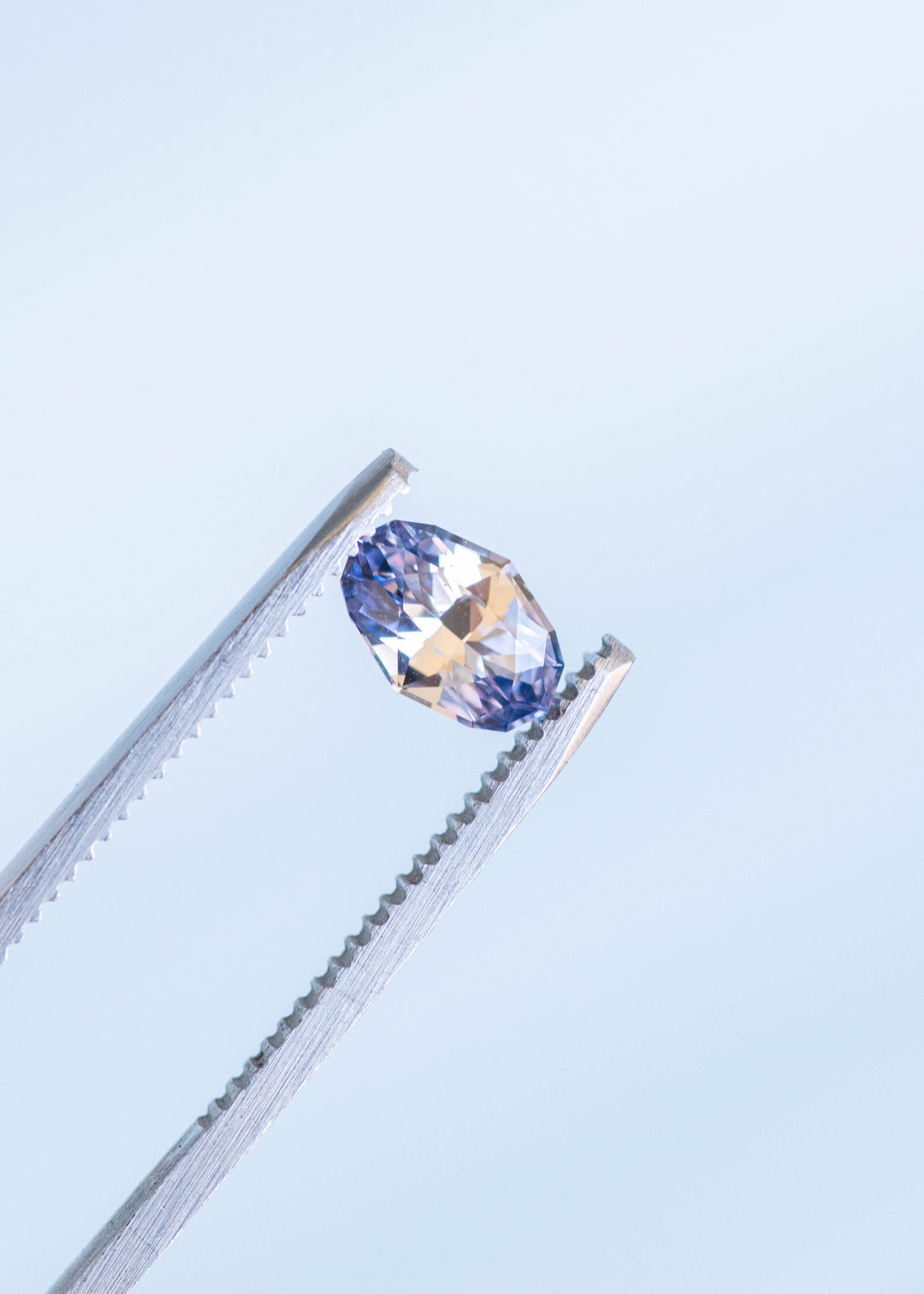 1.26CT Sapphire: Colorless Periwinkle Parti Precision Custom Elongated Geo Oval Brilliant Cut