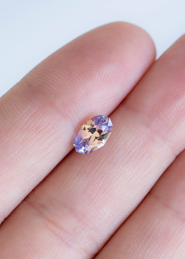 1.26CT Sapphire: Colorless Periwinkle Parti Precision Custom Elongated Geo Oval Brilliant Cut
