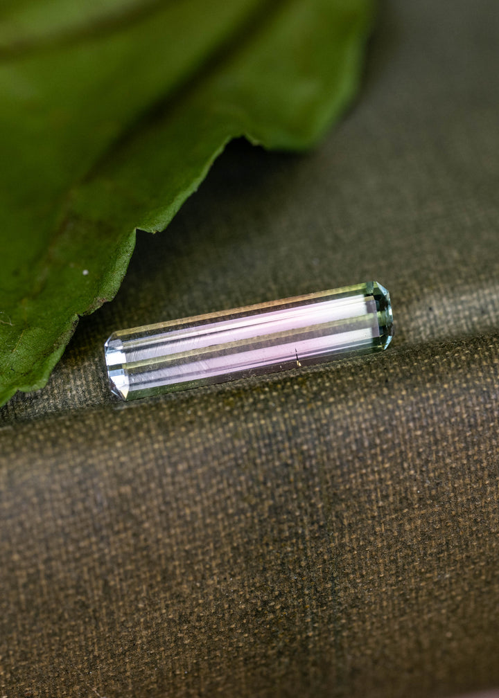 1.65CT Tourmaline: Bi Color Watermelon Pastel Green Pink Precision Elongated Emerald Cut