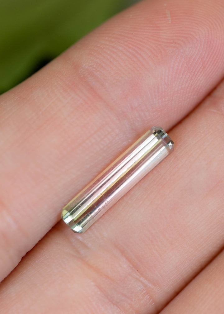 1.65CT Tourmaline: Bi Color Watermelon Pastel Green Pink Precision Elongated Emerald Cut