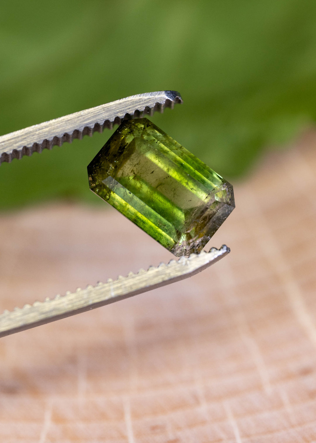 4.06CT Tourmaline: Bi Color Watermelon Yellow Green Pink Emerald Cut