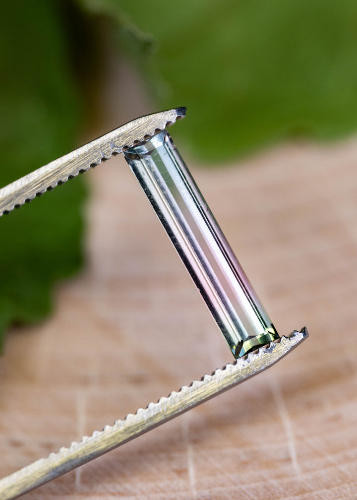 1.63CT Tourmaline: Bi Color Watermelon Pastel Green Pink Precision Elongated Emerald Cut