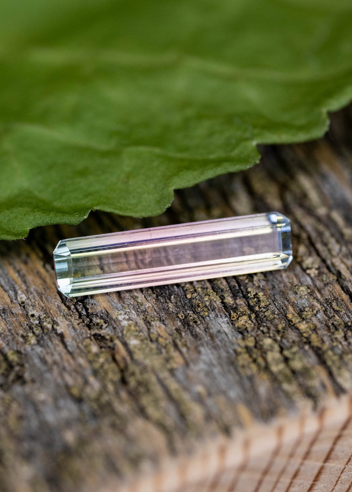 1.57CT Tourmaline: Bi Color Watermelon Pastel Green Pink Precision Elongated Emerald Cut