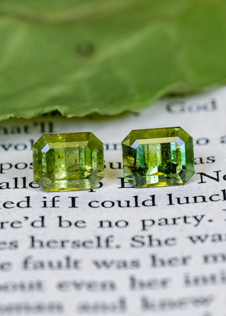 4.90CT Tourmaline Matched Pair: Vibrant Green Yellow Custom Emerald Mix Cut