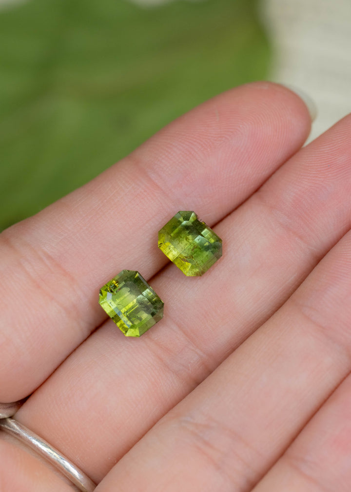 4.90CT Tourmaline Matched Pair: Vibrant Green Yellow Custom Emerald Mix Cut